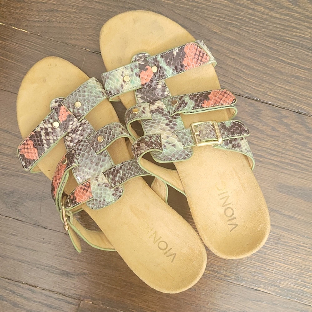 Vionic Multicolor Snake-Print Leather Slide Sandals